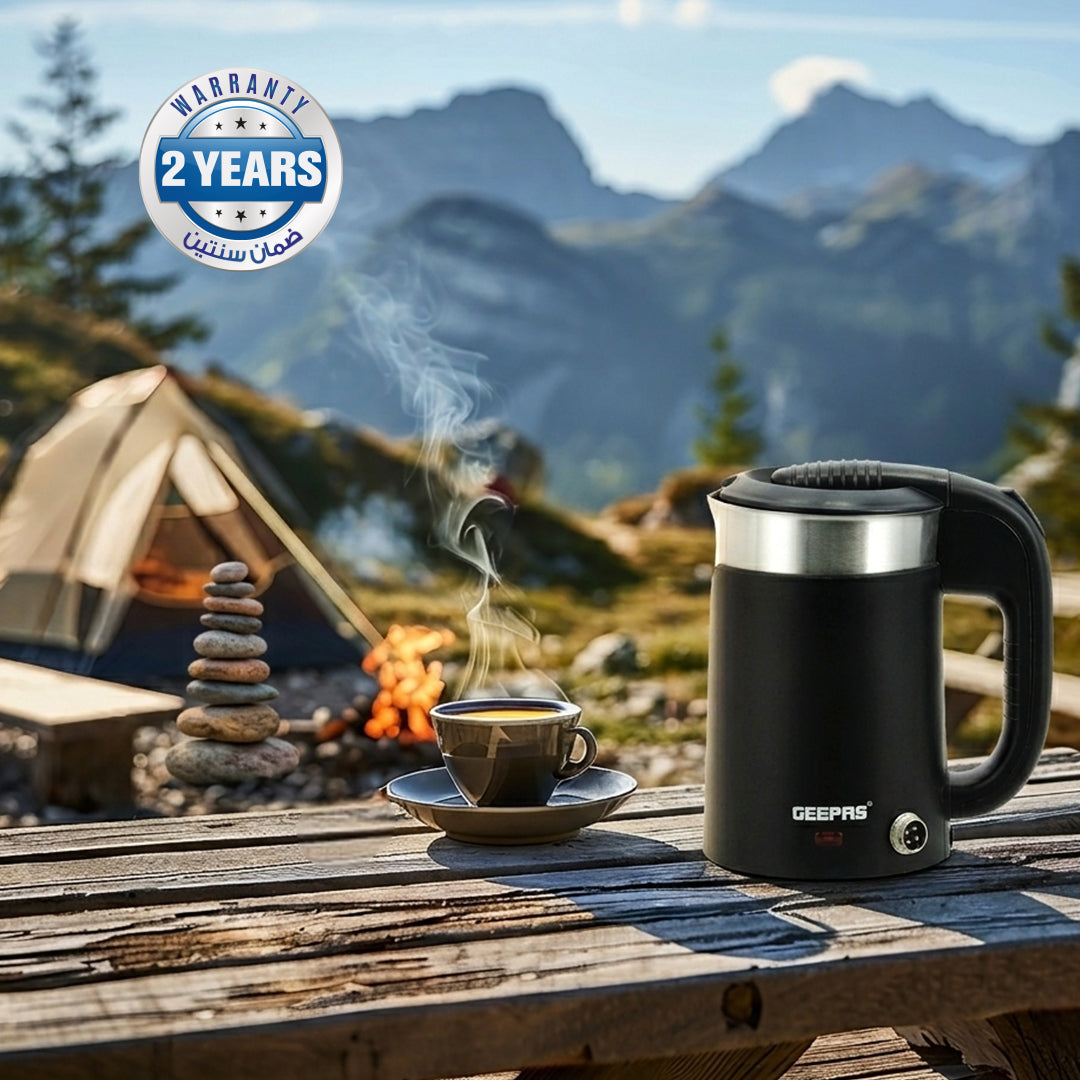 2-in-1 Double Layer Traveller's Kettle, 0.5L Kettle, GK38055 | 12V Portable Electric Car Kettle | Stainless Steel Coffee Mug with Cigarette Lighter Charger