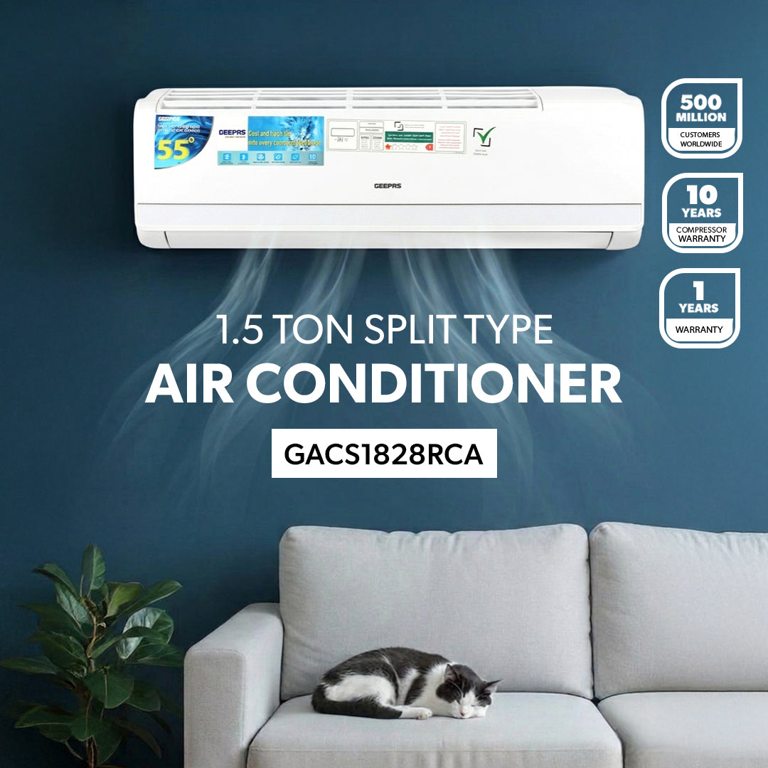 Geepas GACS1828RCA 1.5 Ton Split Type Air Conditioner | Full DC Inverter Compressor | 17400BTU Fast Cooling AC | 4D Air Flow | Self Cleaning & Golden Fin Protection