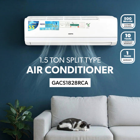 Geepas GACS1828RCA 1.5 Ton Split Type Air Conditioner | Full DC Inverter Compressor | 17400BTU Fast Cooling AC | 4D Air Flow | Self Cleaning & Golden Fin Protection