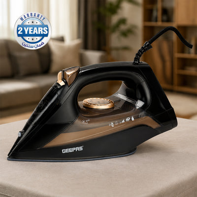 Geepas GSI7801  2400W Ceramic Steam Iron | Self-Cleaning Steam Iron | Ceramic-Coated Soleplate | Powerful Steam Boost | Three Ironing Modes |Vertical Steam Function