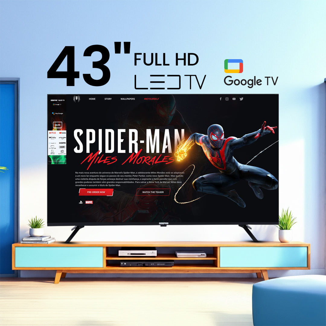Geepas 43 Inch FHD QLED Google TV GLED4325GTQLD | Dolby Audio | Google TV OS | Built-in Wi-Fi & Bluetooth | HDMI & USB Connectivity | Voice Control | 1 Year warranty
