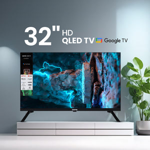 Geepas GLED3215GTQLD 32 Inch HD QLED Smart Google TV | Dolby Audio | Built-in Chromecast | HDMI & USB | 1366x768 Resolution |  Remote & Slim Design | 1-Year Warranty