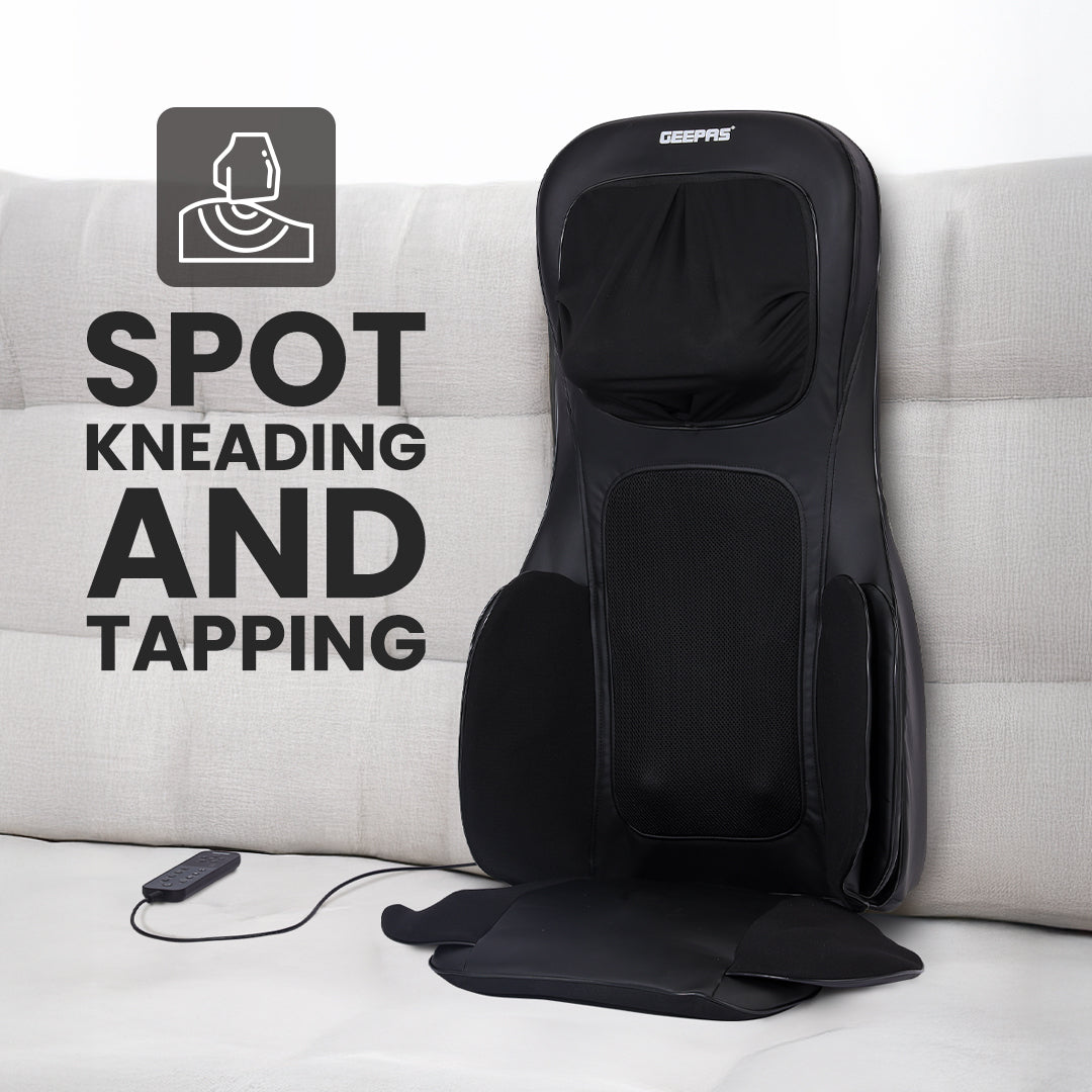 Geepas Full-Body Massage Chair Pad GM86103 | Shiatsu Massage, Airbag Compression, Heating Therapy, Adjustable Intensity, Neck & Back Relaxation Cushion for Home & Office