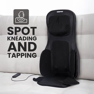 Geepas Full-Body Massage Chair Pad GM86103 | Shiatsu Massage, Airbag Compression, Heating Therapy, Adjustable Intensity, Neck & Back Relaxation Cushion for Home & Office