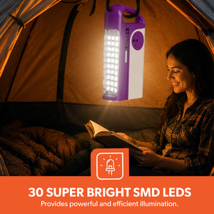 Geepas GE53035 Rechargeable LED Lantern with Solar Panel | 30 SMD LED Emergency Light | 2 LED Bulbs | USB Mobile Charging |Automatic Lighting During Power Failure