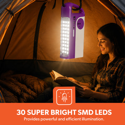 Geepas GE53035 Rechargeable LED Lantern with Solar Panel | 30 SMD LED Emergency Light | 2 LED Bulbs | USB Mobile Charging |Automatic Lighting During Power Failure