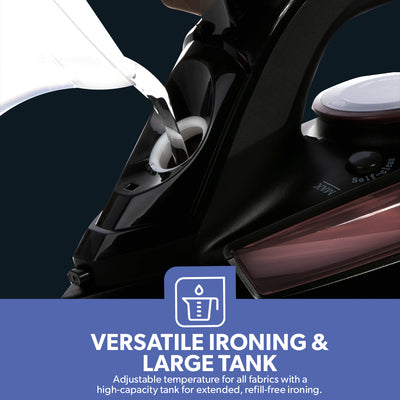 Geepas GSI24014UK 2400W Ceramic Steam Iron | Ceramic Soleplate |  Steam Burst & Self-Clean Function | Adjustable Temperature Control | Safe & Reliable Operation