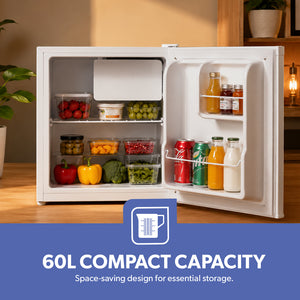 Geepas GRF654WPEN Defrost Mini Fridge | 60L Net Capacity | Compact Refrigerator | Fast cooling performance |Turbo cooling technology |Low-noise operation | Eco-friendly