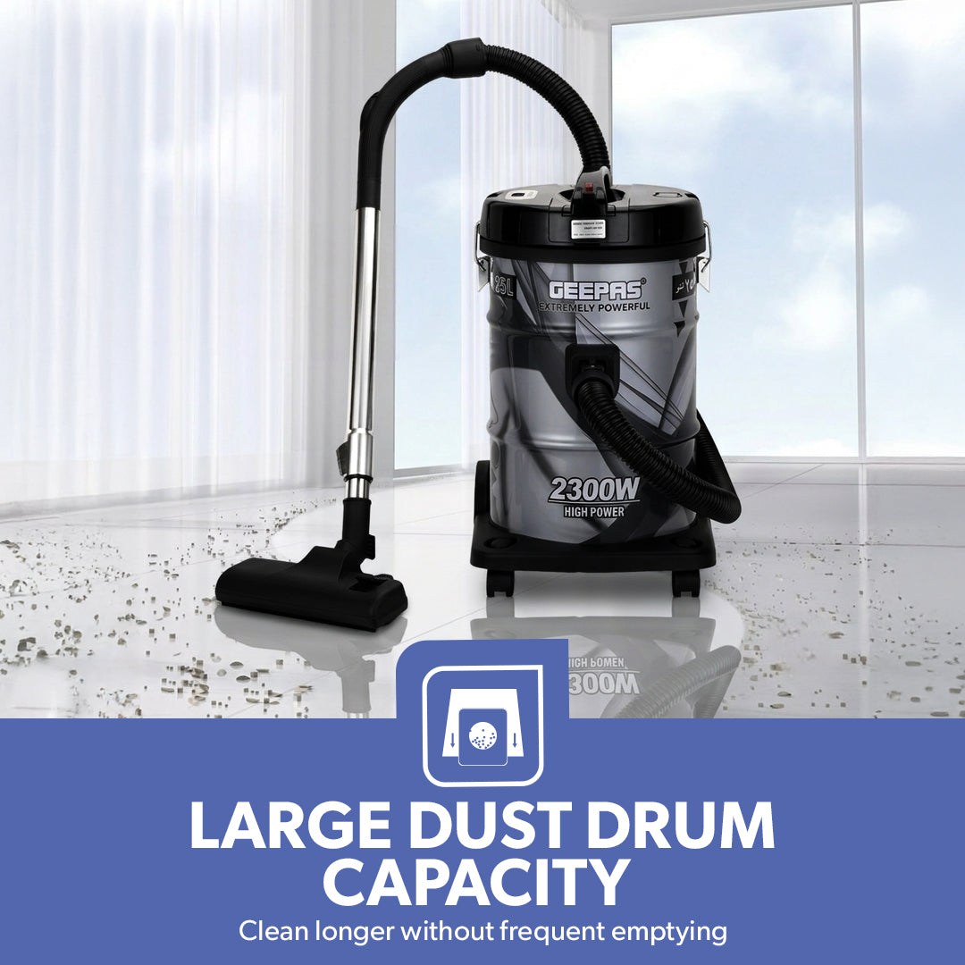 Geepas GVC2598 Drum Vacuum Cleaner | 2300W High Power | Large Capacity Dust Tank| Low Noise Operation| Strong Suction & Efficient  Deep Cleaning Appliance for Home