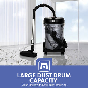 Geepas GVC2598 Drum Vacuum Cleaner | 2300W High Power | Large Capacity Dust Tank| Low Noise Operation| Strong Suction & Efficient  Deep Cleaning Appliance for Home