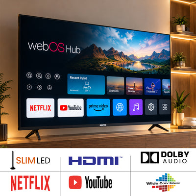 Geepas GLED7079SWUHD 70 Inch 4K Ultra HD Smart LED TV | webOS Hub| Dolby Audio| Netflix| YouTube| Prime Video| Apple AirPlay & Home | Wi-Fi, Bluetooth, 3 HDMI & 2 USB