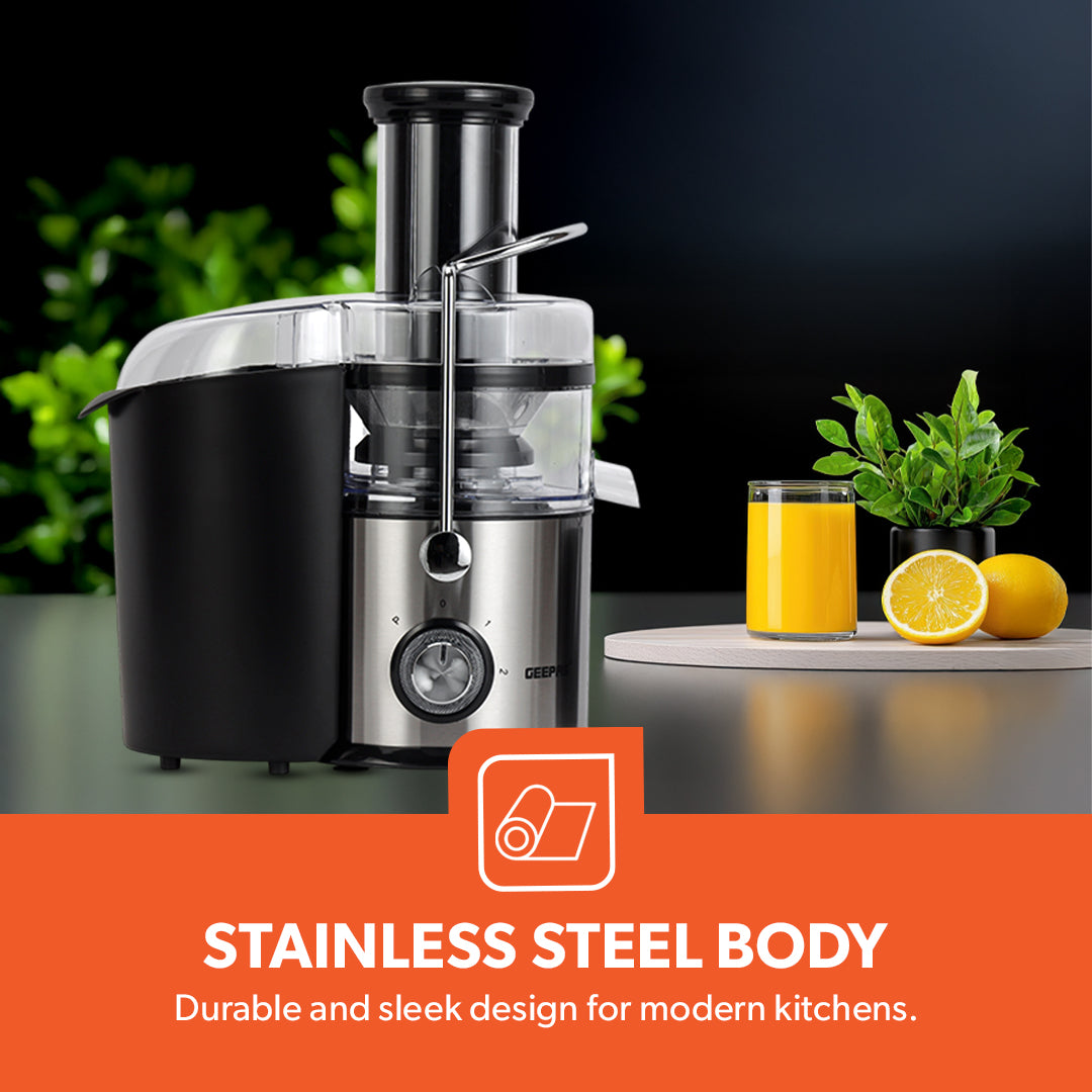 Geepas Digital Juice Extractor- GJE46023| 1.0 liter Jug| 2.0 Pomace Container| 800 W  | 5 Speed Setting| Touch Control | Stainless Steel Housing| 2 Years Warranty