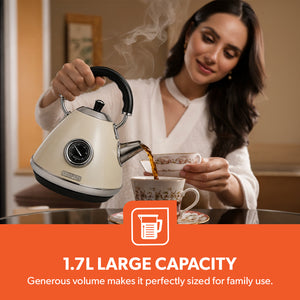Geepas GK38073UK-CR Stainless Steel Cordless Kettle, 3000W Fast Boil Electric Jug, 1.7L Capacity, Strix Controller, Auto Shut-Off, Boil Dry Protection, 360° Base