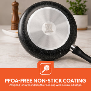 Royalford  RF11759 9 PCS Non-Stick Cookware Set | PFOA-Free Granite Coating| Strong Aluminium Body| Fast-Heating CD Bottom| Tempered Glass Lids & Essential Kitchen Tools