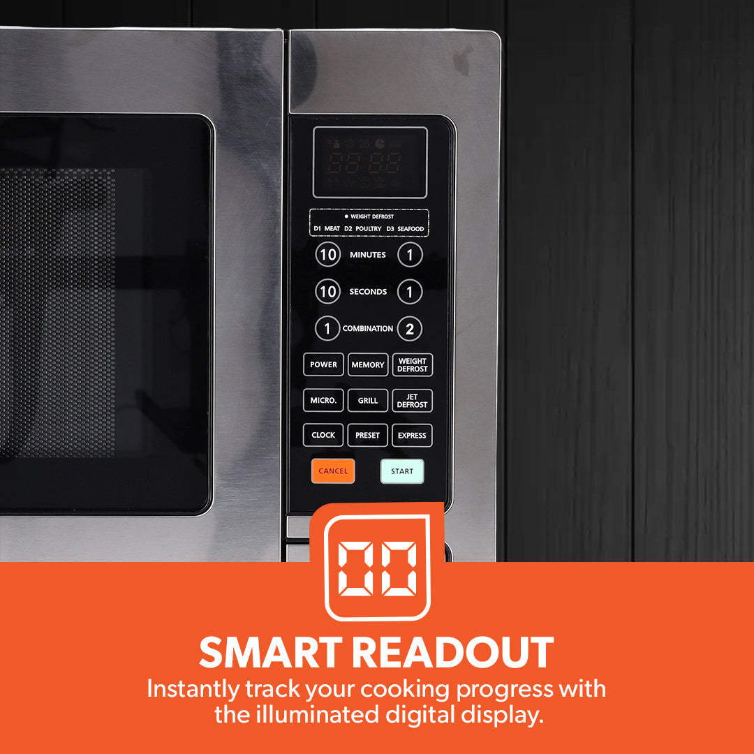 Geepas  Digital Grill Microwave Oven GMO1897 |30L |1000W | Multiple Cooking Menus| Child Safety Lock| Digital Control Panel | Reheating, Defrost & Grill | 1-Year Warranty