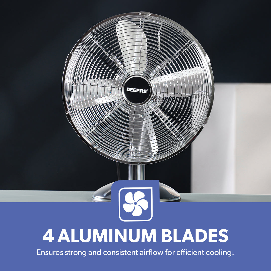 Geepas GF9610 12” Metal Table Fan | 3-Speed Powerful Cooling with High-Performance Motor | Durable Metal Body | Adjustable Tilt | Wide Oscillation | 2 Years Warranty