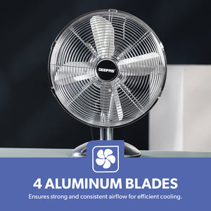 Geepas GF9610 12” Metal Table Fan | 3-Speed Powerful Cooling with High-Performance Motor | Durable Metal Body | Adjustable Tilt | Wide Oscillation | 2 Years Warranty