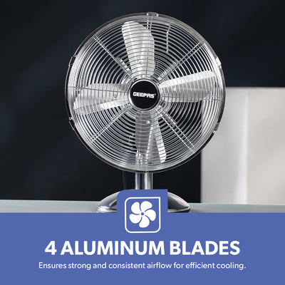 Geepas GF9610 12” Metal Table Fan | 3-Speed Powerful Cooling with High-Performance Motor | Durable Metal Body | Adjustable Tilt | Wide Oscillation | 2 Years Warranty
