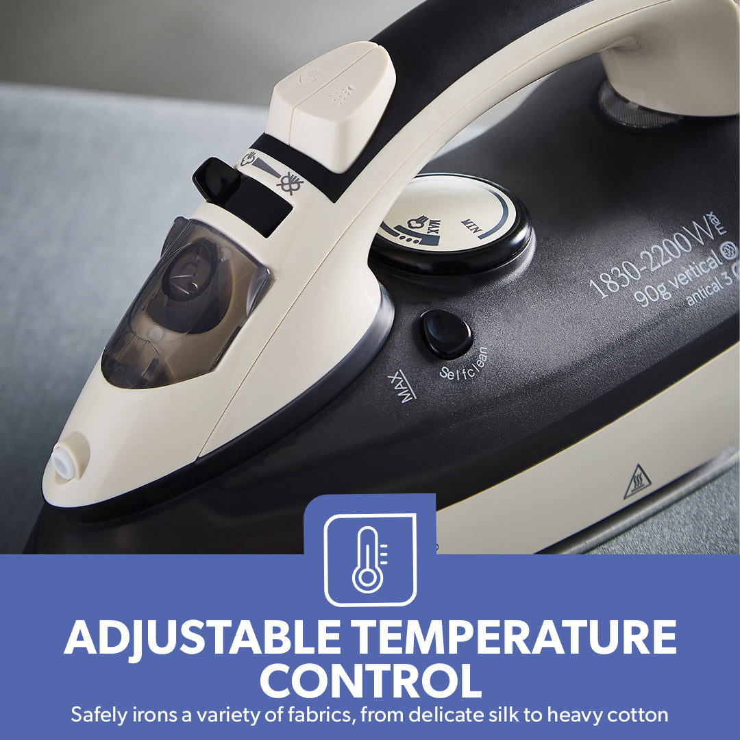 Geepas GSI24013UK Ceramic Steam Iron 2200W with Ceramic Soleplate | Variable Steam Control  |  Vertical Steam Function |  320ml Water Tank and Wet & Dry Ironing