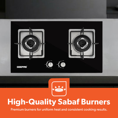 Geepas GGC31018 2-In-1 Built-In Gas Hob |  Premium Tempered Glass Panel |  Sabaf Burners |  Automatic Ignition System & Low Gas Consumption for Modern Kitchens