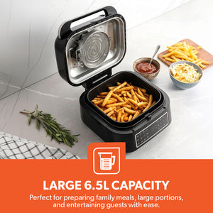 Geepas GAF37526 Smart Cyclonic Air Fryer Grill 6.5L with 12 Preset Cooking Modes | Digital Touch Screen  | Vortex Air Technology and Powerful 1800W Performance