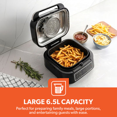 Geepas GAF37526 Smart Cyclonic Air Fryer Grill 6.5L with 12 Preset Cooking Modes | Digital Touch Screen  | Vortex Air Technology and Powerful 1800W Performance