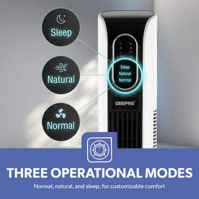 Geepas GF21167 Digital Tower Fan | 3 Wind Modes & 3 Speed Settings | Remote Control | 10-Hour Timer | LED Display | Powerful Airflow |  Safe Operation| 2 Years Warranty