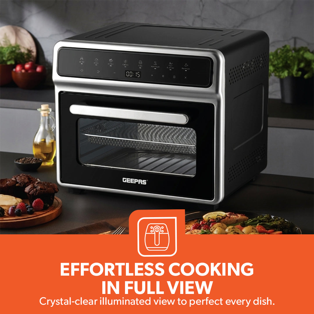 Geepas 25L Digital Air Fryer Oven GAFO37549 | Vortex Rapid Air Technology | 8 Preset Cooking Modes| Adjustable 40–200°C Temperature and 1800W High Cooking Performance