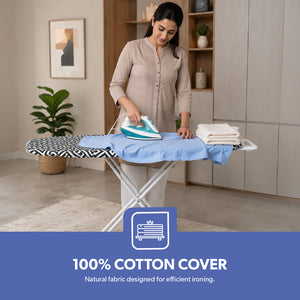 Royalford RF8523 Ironing Board | 100% Cotton Cover | Foldable | Heavy Duty Ironing Board with Foam Padding | Strong Steel Frame for Comfortable Home Laundry Use