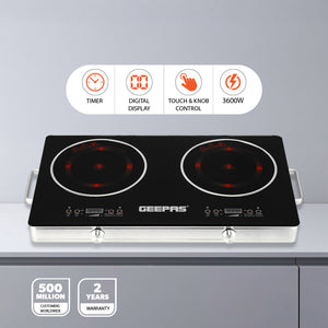 Geepas Digital Infrared Cooker GIC6131 |3600W Double Cooking Hob | Dual Ceramic Plates| Touch & Knob Control| Digital Display| Timer| Safety Protection|  2 Years Warranty