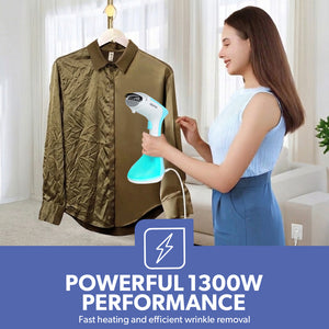 Geepas GGS25043-GN Handheld Garment Steamer | 1300W with Fast Heat-Up| Continuous Steam 25g/min| 260ml Detachable Tank| Vertical Ironing| Compact Design & 2 Year Warranty