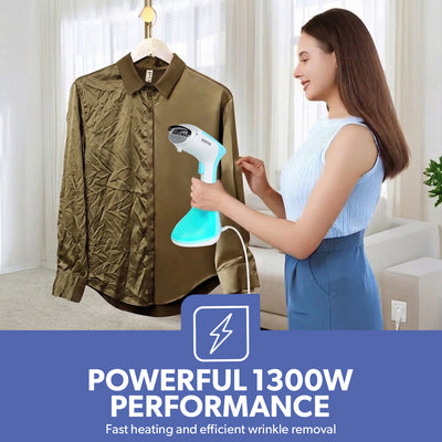 Geepas GGS25043-GN Handheld Garment Steamer | 1300W with Fast Heat-Up| Continuous Steam 25g/min| 260ml Detachable Tank| Vertical Ironing| Compact Design & 2 Year Warranty