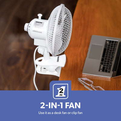 Geepas GF9626 8-Inch 2-in-1 Table & Clip Fan | Super Quiet Copper Motor | 2-Speed Adjustable Control | Wide Oscillation | Compact & Portable Design | 2 Years Warranty