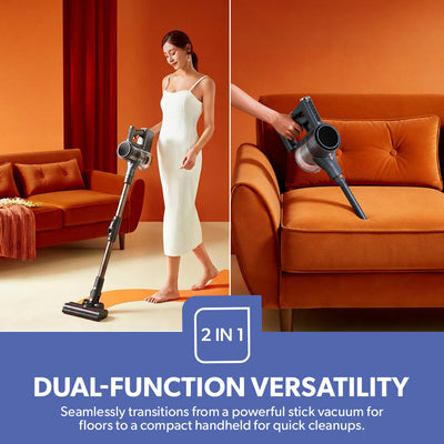 Geepas GVC19046UK Cordless 2-in-1 Stick Vacuum Cleaner with 29.6V Lithium-Ion Battery | 33kPa Suction Power | Flexible Bend Tube | LED Touch Panel | 55-Min Runtime