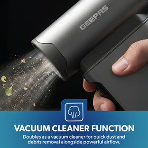 Geepas GF21236 Wireless High-Speed Jet Fan| 90000 RPM Powerful Cleaning Performance| Long-Lasting 4000mAh Battery|5 Adjustable Speed Modes| Mini Vacuum & Nozzles Included