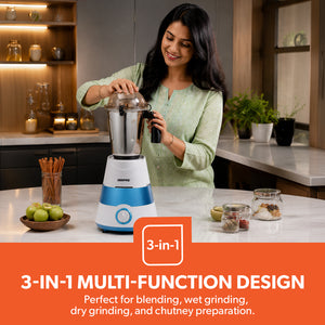 Geepas GSB44094 750W 3-in-1 Mixer Grinder | 1.5L Stainless Steel Jar Mixer | Stainless Steel Blades | Overload Protection  | Durable ABS Plastic Body |Stable Base Design
