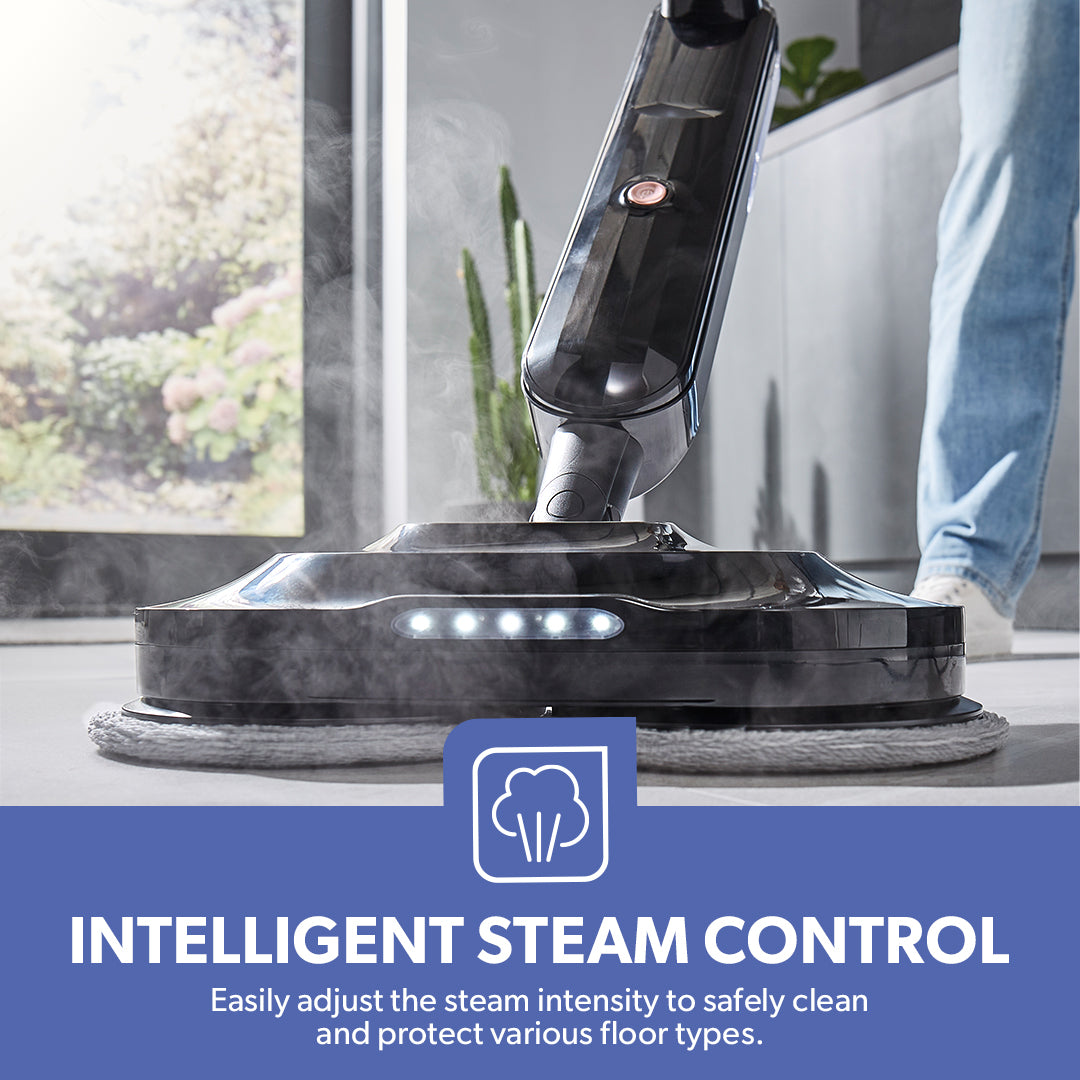 Geepas GSC63077UK Digital Steam & Scrub Floor Mop with Twin Rotating Pads | Adjustable Steam Control | 540ml Water Tank | LED Display & 7m Power Cord | Lightweight design