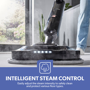 Geepas GSC63077UK Digital Steam & Scrub Floor Mop with Twin Rotating Pads | Adjustable Steam Control | 540ml Water Tank | LED Display & 7m Power Cord | Lightweight design
