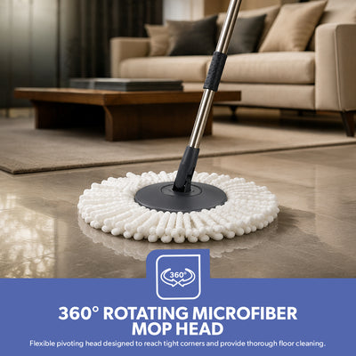 Royalford Elegant Spin Easy Mop | 360° Rotating Microfiber Mop Head| 16L Large Bucket Capacity| Hands-Free Wringing & Splash-Free Cleaning for Professional Home Use