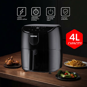 Geepas GAF37551 4L Digital Air Fryer 1500W | Rapid Air Vortex Technology | Oil Free Fryer with Touch Control | Auto Shut Off | Overheat Protection & Non Stick Basket