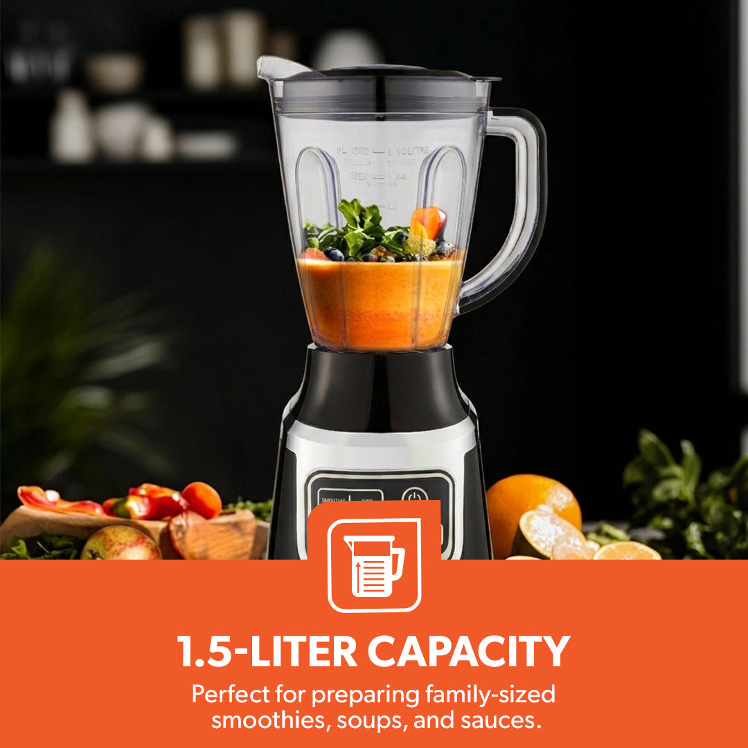 Geepas GSB44115UK Professional Blender 900W with 1.5L Capacity Jar |  Stainless Steel Blades |  Electronic Program Control |  Smoothie Function & Variable Speed Control