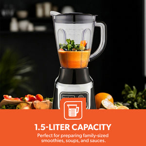Geepas GSB44115UK Professional Blender 900W with 1.5L Capacity Jar |  Stainless Steel Blades |  Electronic Program Control |  Smoothie Function & Variable Speed Control
