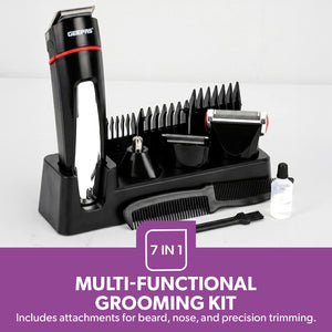 Geepas GTR8128 7-in-1 Grooming Kit with Precision Trimmer | USB & Type-C Charging | 600mAh Li-ion Battery | Multi-Function Beard Hair Trimmer for Men Grooming Use
