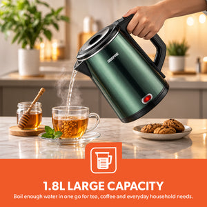Geepas GK38037 1.8L Double Layer Electric Kettle | 1500W Fast Heating | Boil-Dry Protection & Auto Shut-Off | 360° Rotational Base | Power Indicator Light | Durable