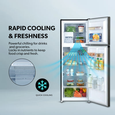 Geepas GRF4120SSXN 410L Double Door No Frost Refrigerator | Dual Temperature Setting| Quick Cooling| Long-Lasting Freshness| Low Noise & Energy Saving| 1 Year Warranty
