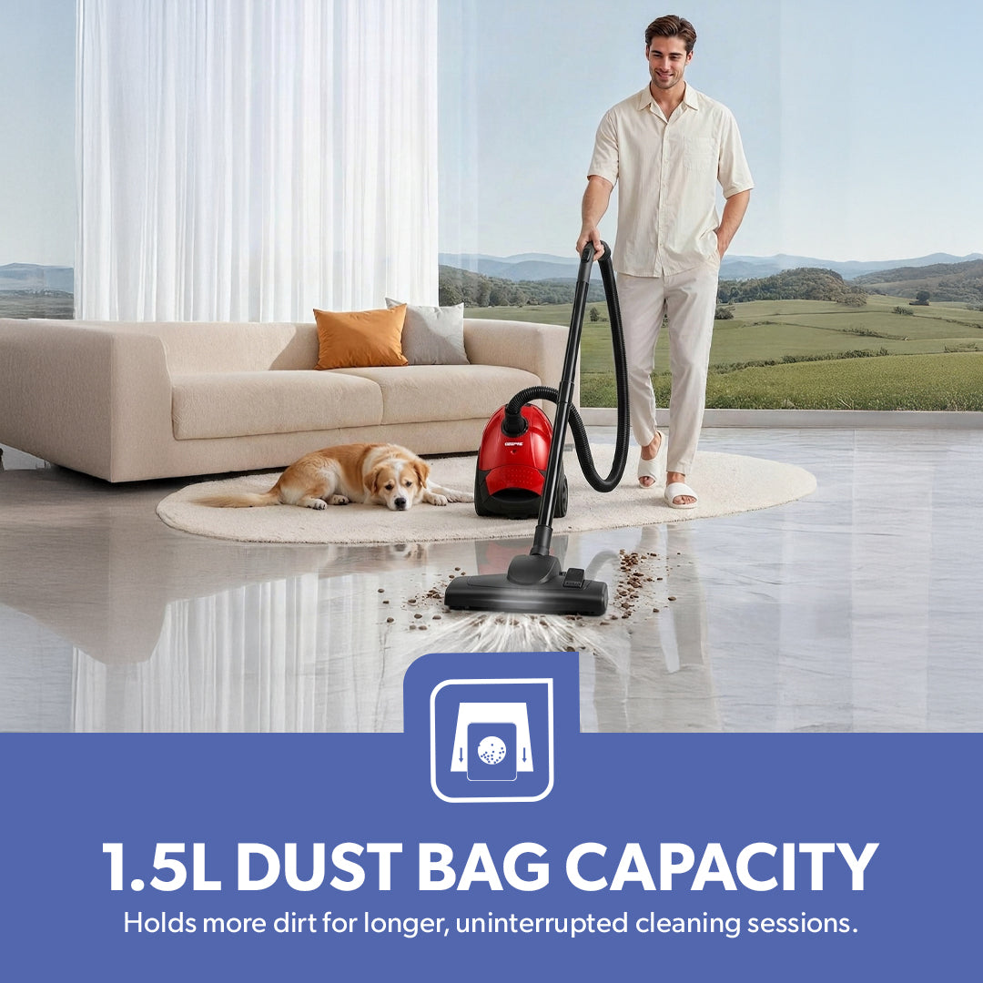 Geepas GVC2594 Vacuum Cleaner |Powerful 2200W Motor |1.5L Dust Bag Capacity | Low Noise Design| Dust Full Indicator |Compact Home Cleaning Vacuum Cleaner| 2 Year Warranty