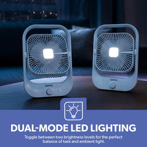 Geepas GF21162 8” Rechargeable Fan with LED Light | 2-Speed Powerful Airflow | Built-in Battery for Power Backup | Portable Design | Adjustable Tilt | 2 Years Warranty
