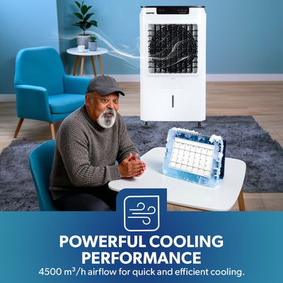 Geepas GAC9495 Digital Air Cooler | 45L Large Water Tank |  3 Adjustable Wind Speeds|  Powerful 4500m³/h Airflow |  Energy Efficient Cooling System |  2 Years Warranty