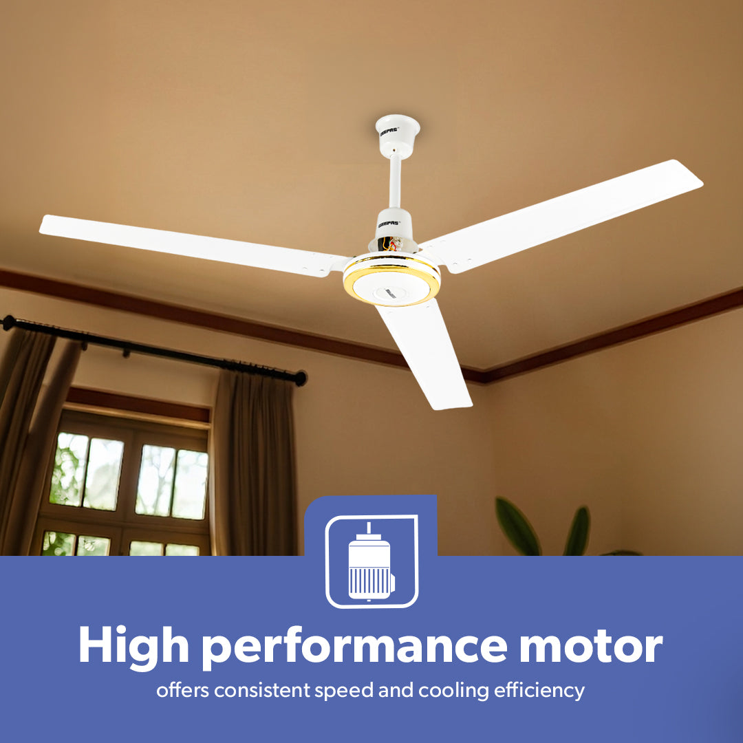 Geepas GF9428 56 Inch Ceiling Fan | 3 Speed Control| Rust Resistant Blades| Energy Efficient Motor| High Air Delivery for Maximum Cooling| Perfect for Home & Office Use