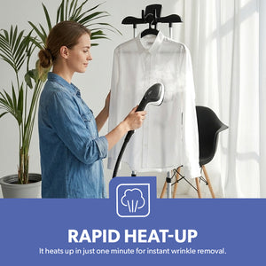 Geepas GGS25030 Multifunction Garment Steamer | 1.6L Water Tank| LCD Display| 5 Steam Levels| Stainless Steel Nozzle| Double Heating| 2180W Power| 2-in-1 Steamer & Iron